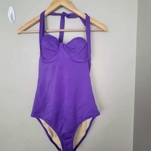J Crew Underwire one piece swimsuit 29850 Purple Halter Top Size 6