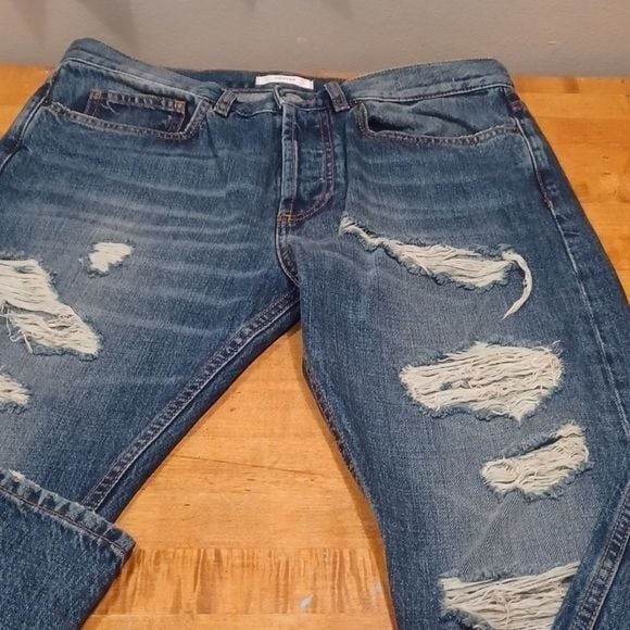 Grifoni Pier Regular Cropped Fit Distressed Denim Jeans Made in Italy Sz 32 blue
