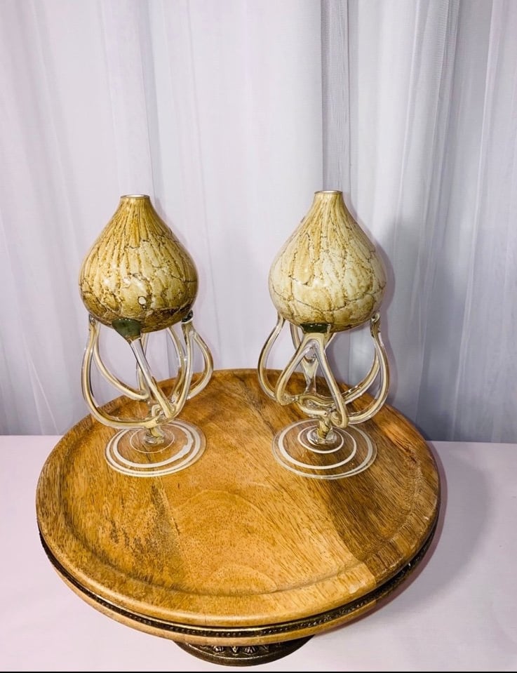 Krosno Poland Art Glass Sculpture Octopus Bud Vase Pair