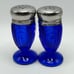 Vintage Cobalt Blue Depression Glass Salt Pepper Shakers Art Deco Design