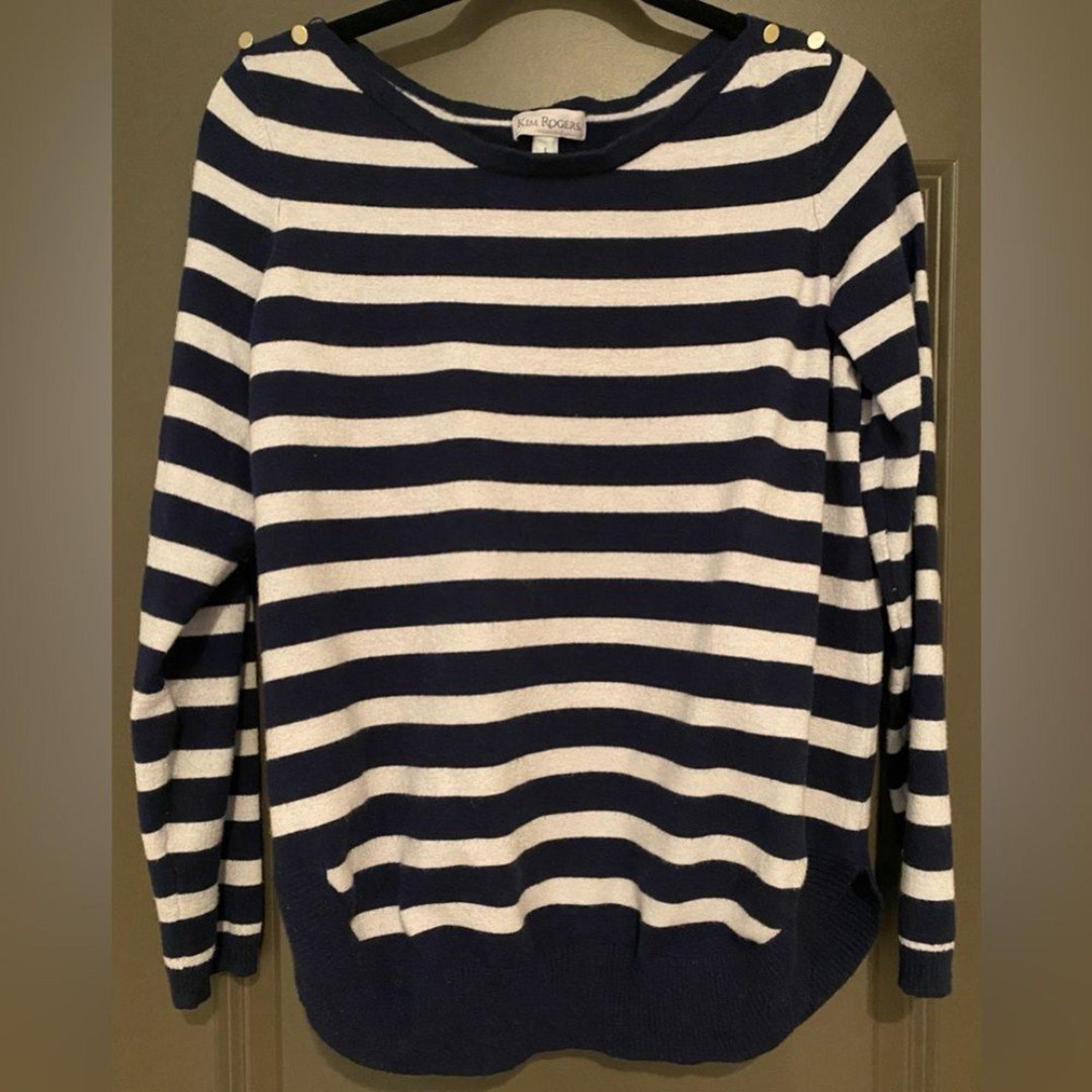 Kim Roger's Navy Grey Striped Sweater Women's Sz Large