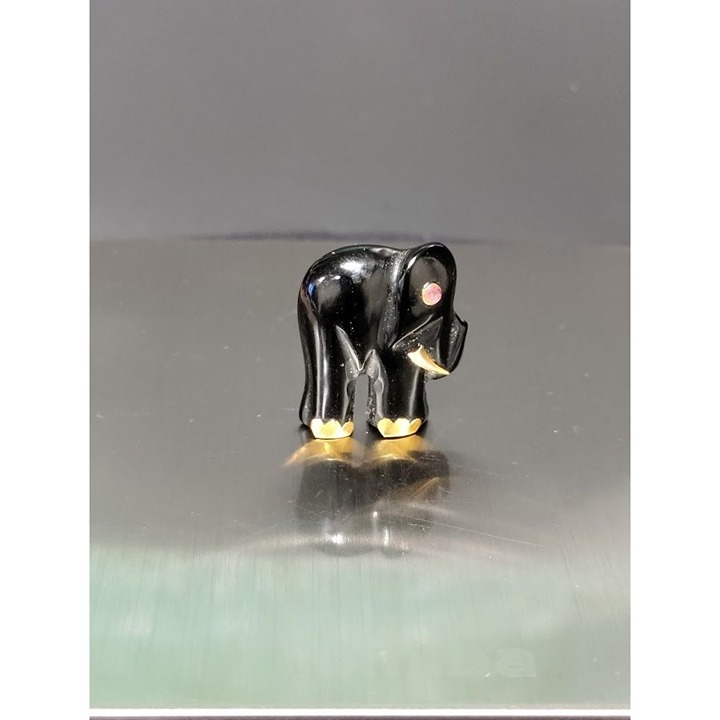 Black Onyx Yellow-Gold Tone Elephant Red Rhinestone Eye 1