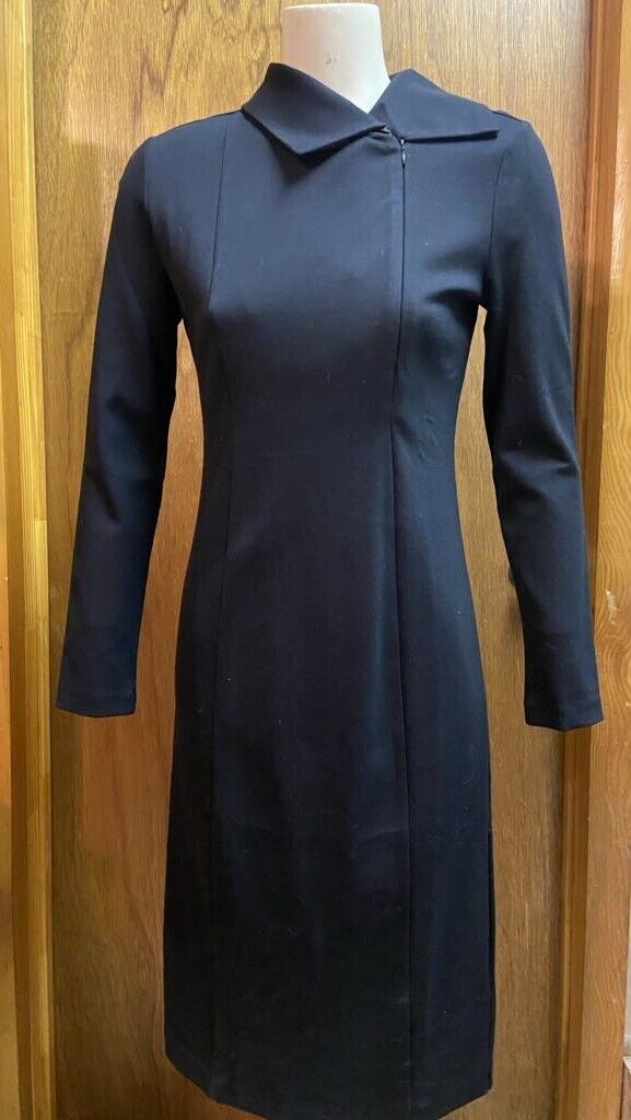 JASON WU Collared Long Sleeve Sheath Midi DRESS in Black Size M