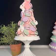 Easter spring glitter bunny macaron tree on pedestal