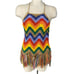 Judith March Top Womens S Rainbow Happy Hippy Crochet Halter Fringe Festival
