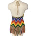Judith March Top Womens S Rainbow Happy Hippy Crochet Halter Fringe Festival