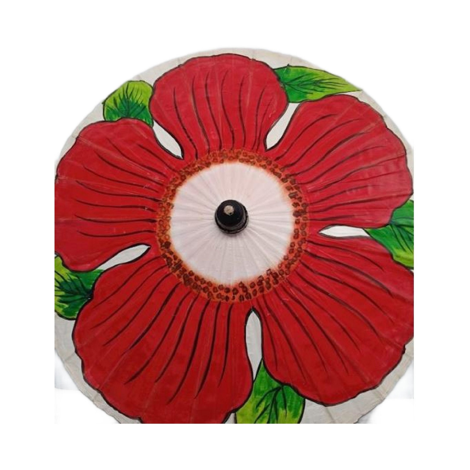 Vintage Bamboo and Rice Paper Japanese Parasol Hand Painted with a Red Poppy
