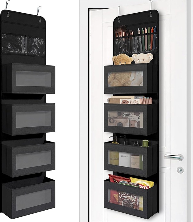 Over Door Organizer with 4 Large Capacity Pockets Black