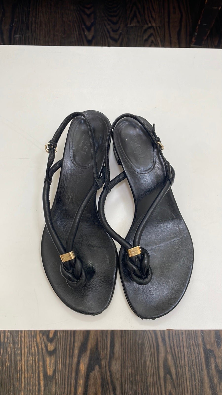 Gucci Black Leather Slingback Sandals