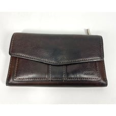 Vintage Fossil Emory Dark Brown Leather Contrast Stitching Envelope Snap Wallet