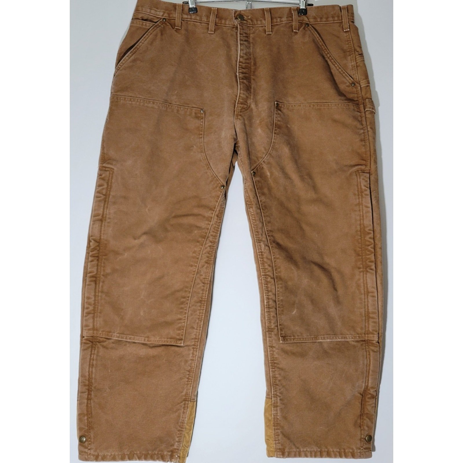 Carhartt Insulated Duck Canvas Pants Men’s 44x32 Brown B194 DKB Cargo Zip Sides