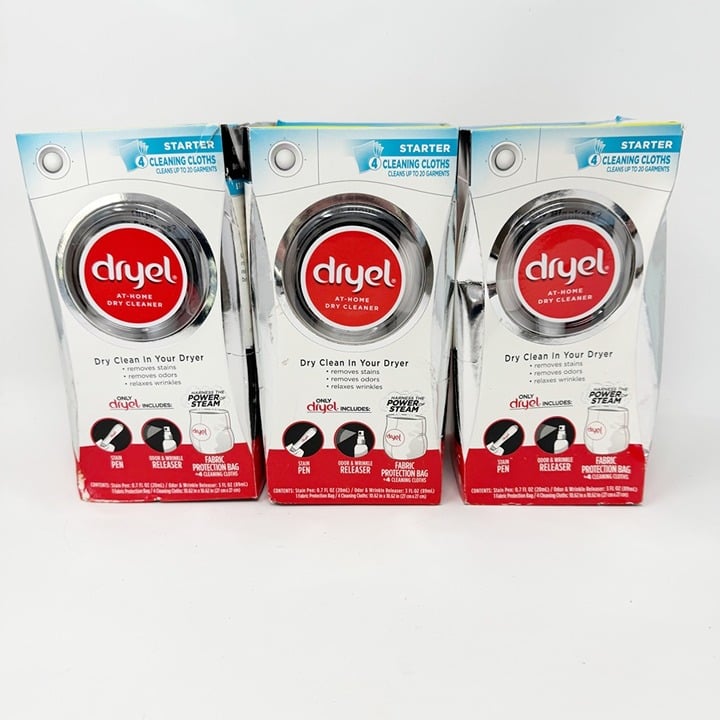 Lot of 3 - Dryel At-Home Dry Cleaner Laundry Starter Kit 4 Cleaning Cloths NEW
