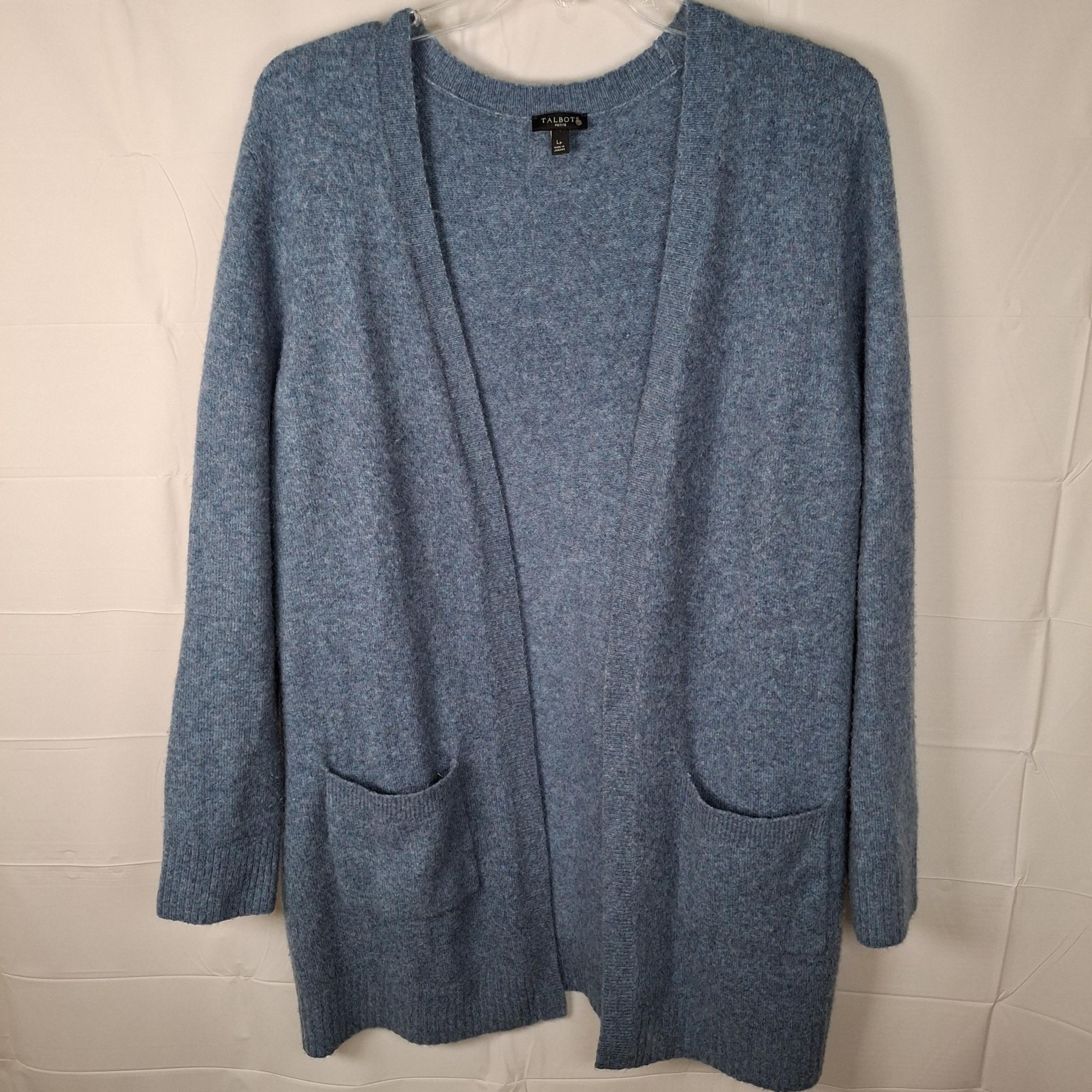 Talbots Fly Away Sweater LP Large Petite Open Front Cardigan Blue Alpaca Blend