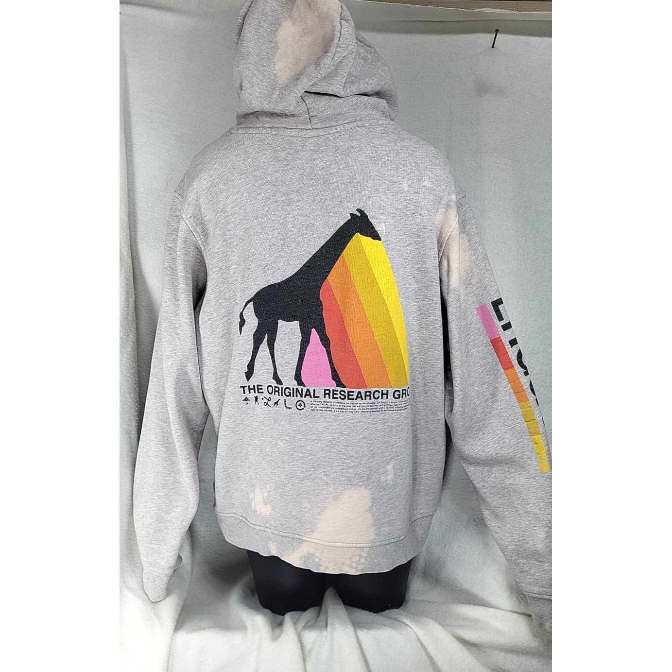 Thrashed Lifted Research Group Hoodie Sweatshirt XL Giraffe Bleach Distressed