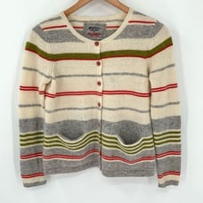 Gudrun Sjoden 100% Lambswool Striped Cardigan Sweater Women Small Cream Grey
