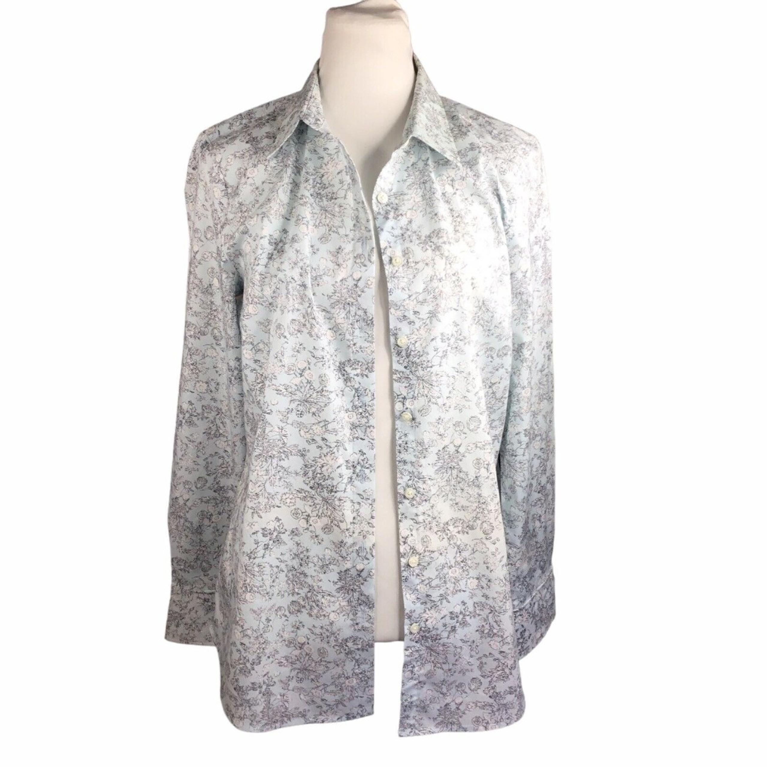 Ann Taylor Shirt Sz 10 Women's Button Down Blue Floral Long Sleeve