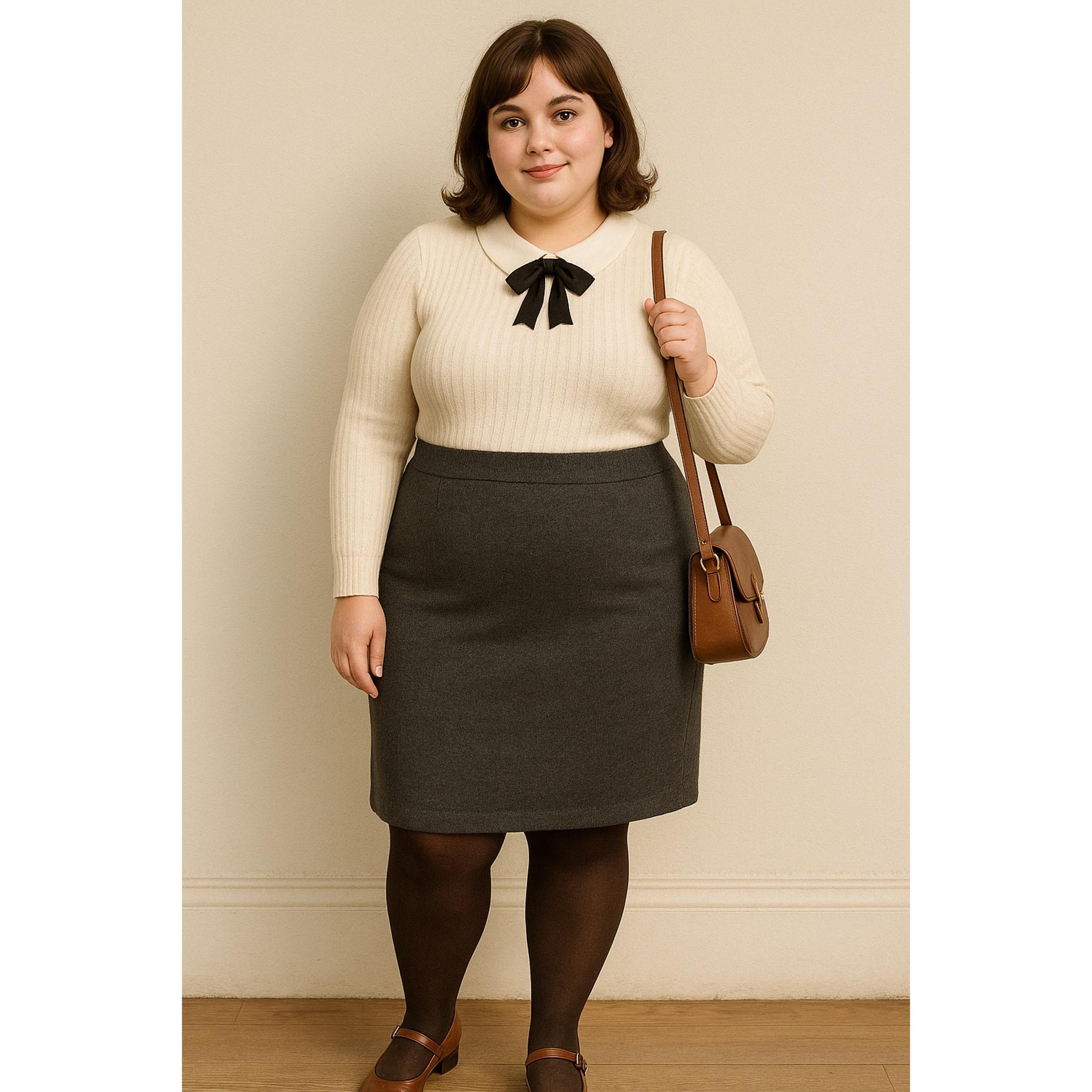Gap Womens XL Grey Knit Pull On Twee Academia Preppy Knee Length Pencil Skirt