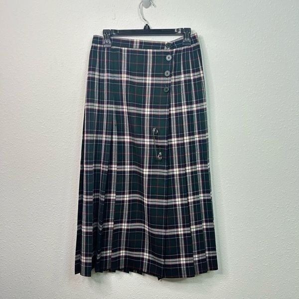Talbots Vintage Plaid Wool Academia Pleated Midi Skirt Tartan Schoolgirl Size 10