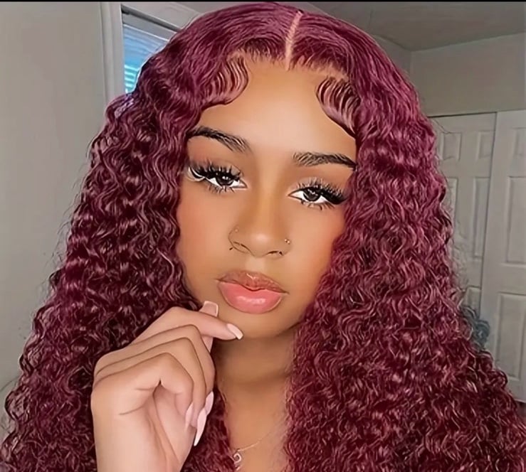 26 Inch red curly lace front wig