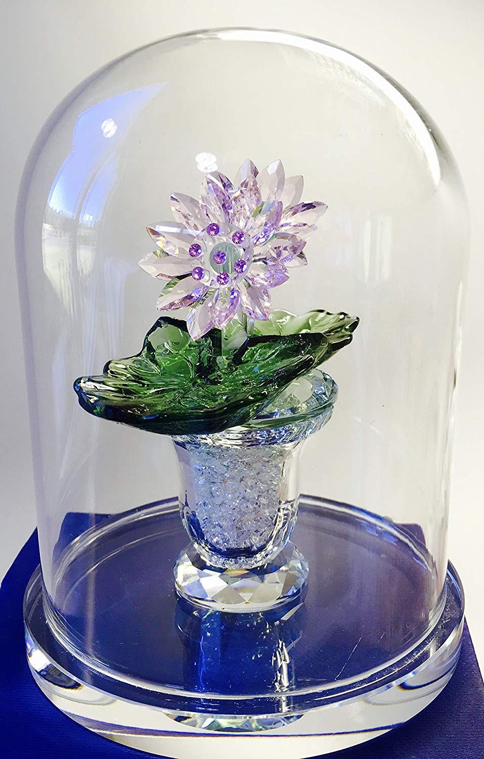 XL 5.5 Stunning Crystal Enchanted Pink Lotus Terrarium Dome With Loose Crystals