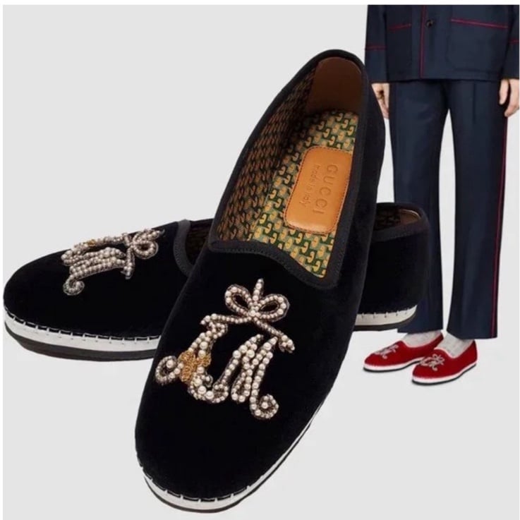 Gucci Men's AM Pearl Mar-mara Velvet Embroidered Loafers
