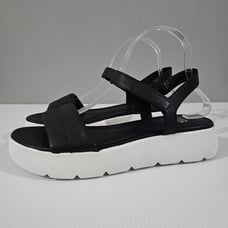 Eileen Fisher Jolie Platform Sandal Chunky Black Leather White Shoe Size 10