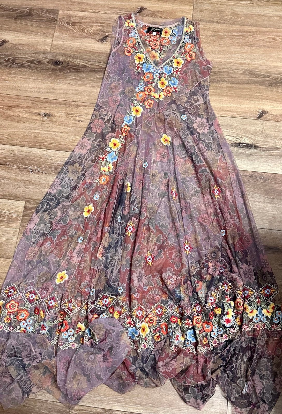Biya by Johnny Was Floral Embroidered Maxi Dress XS