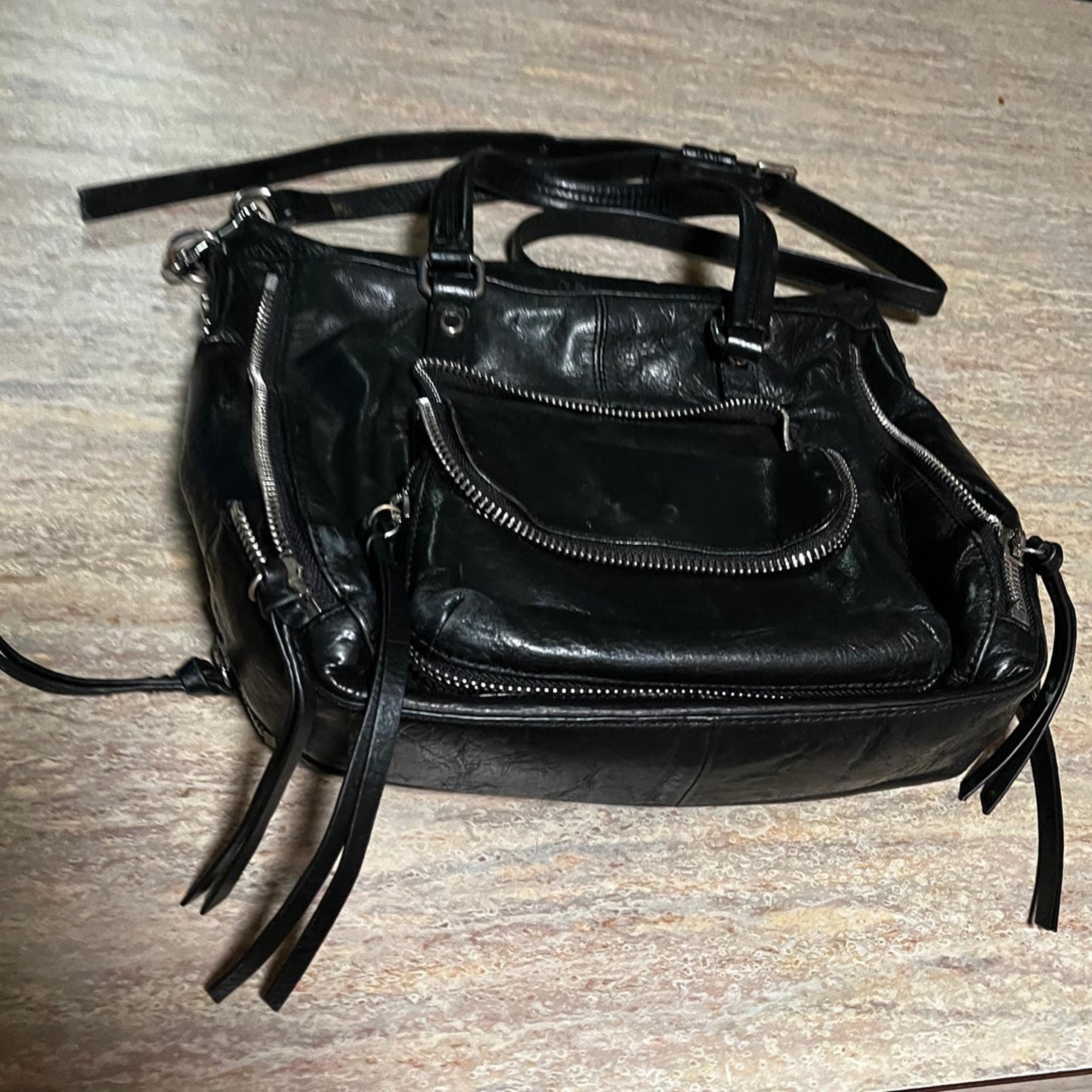 Barneys New York vintage leather shoulder bag with zippers