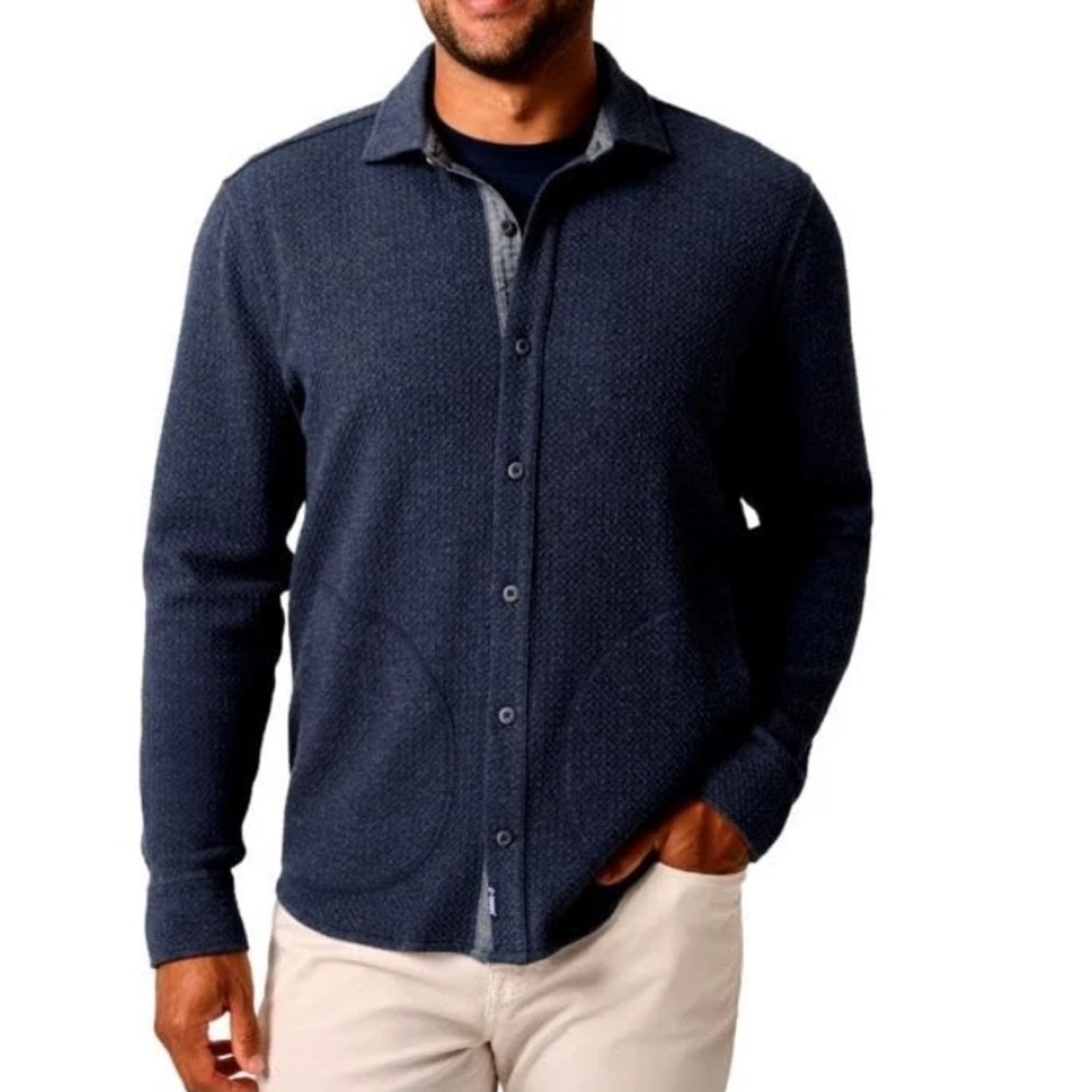 NWOT johnnie-O “Ruettiger” Navy Textured Shacket Button Down Shirt Size Small