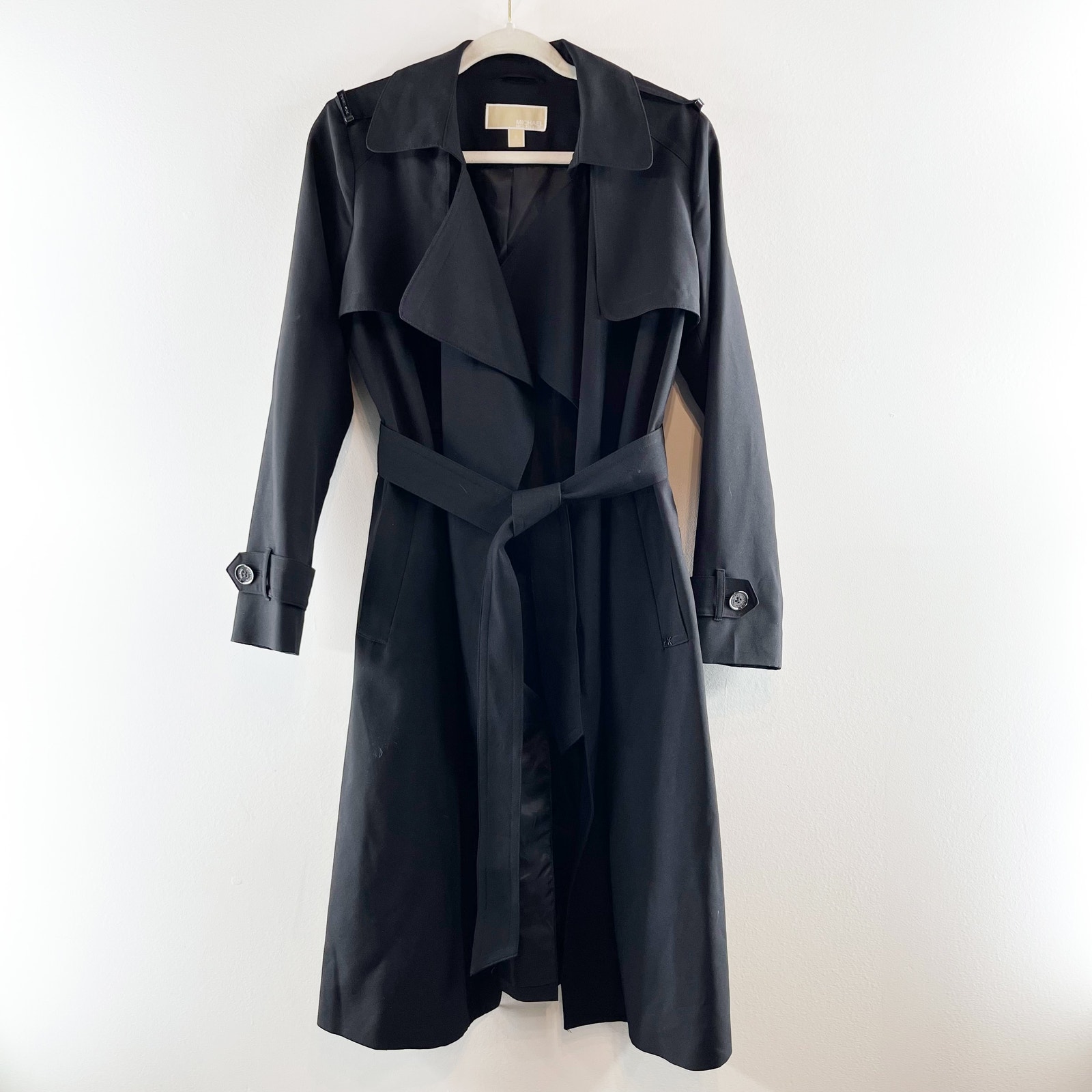 Michael Michael Kors Long Sleeve Wrap Belted Trench Coat Jacket Black Small