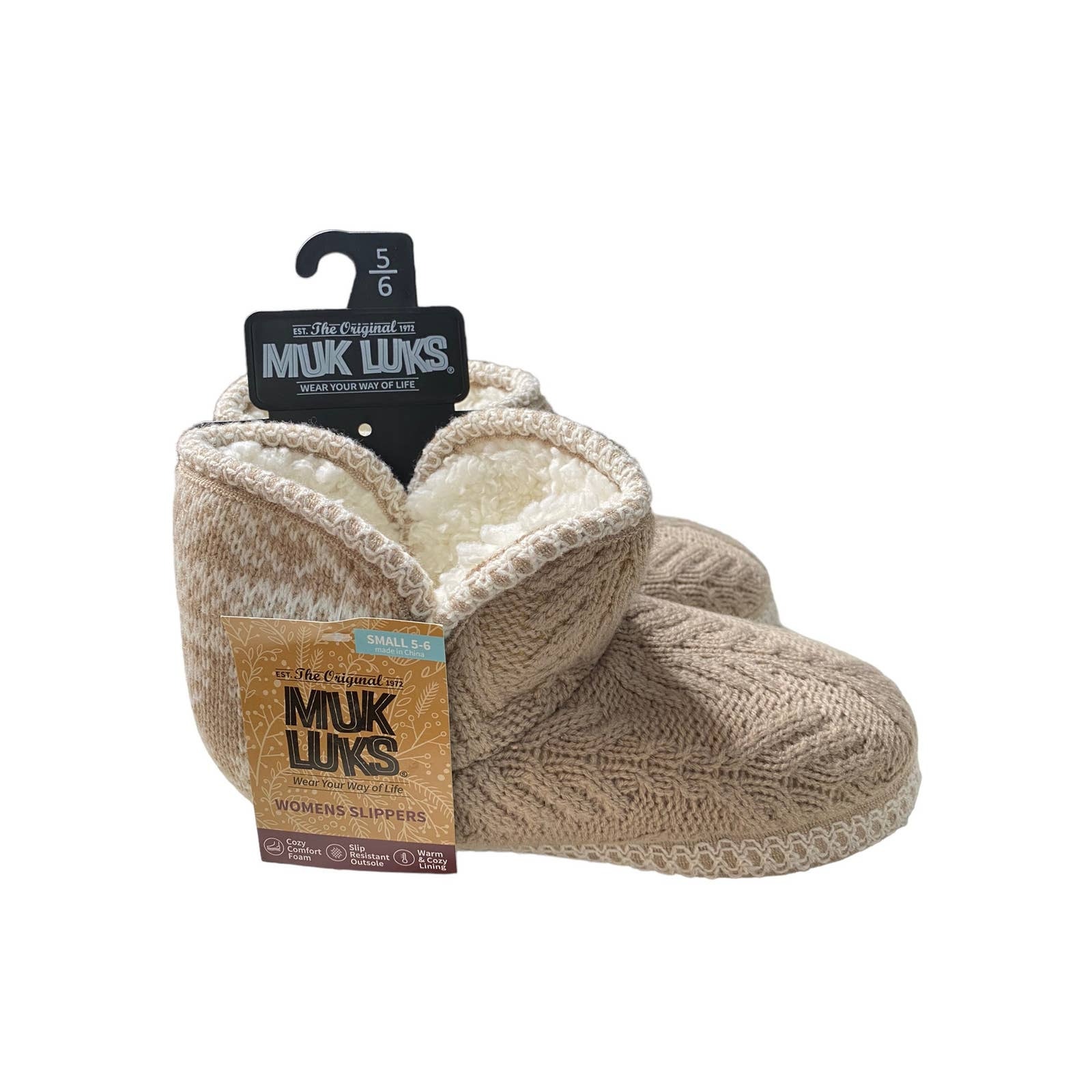 Women's MUK LUKS Slippers, size Small 5-6 cream/ivory color NWT