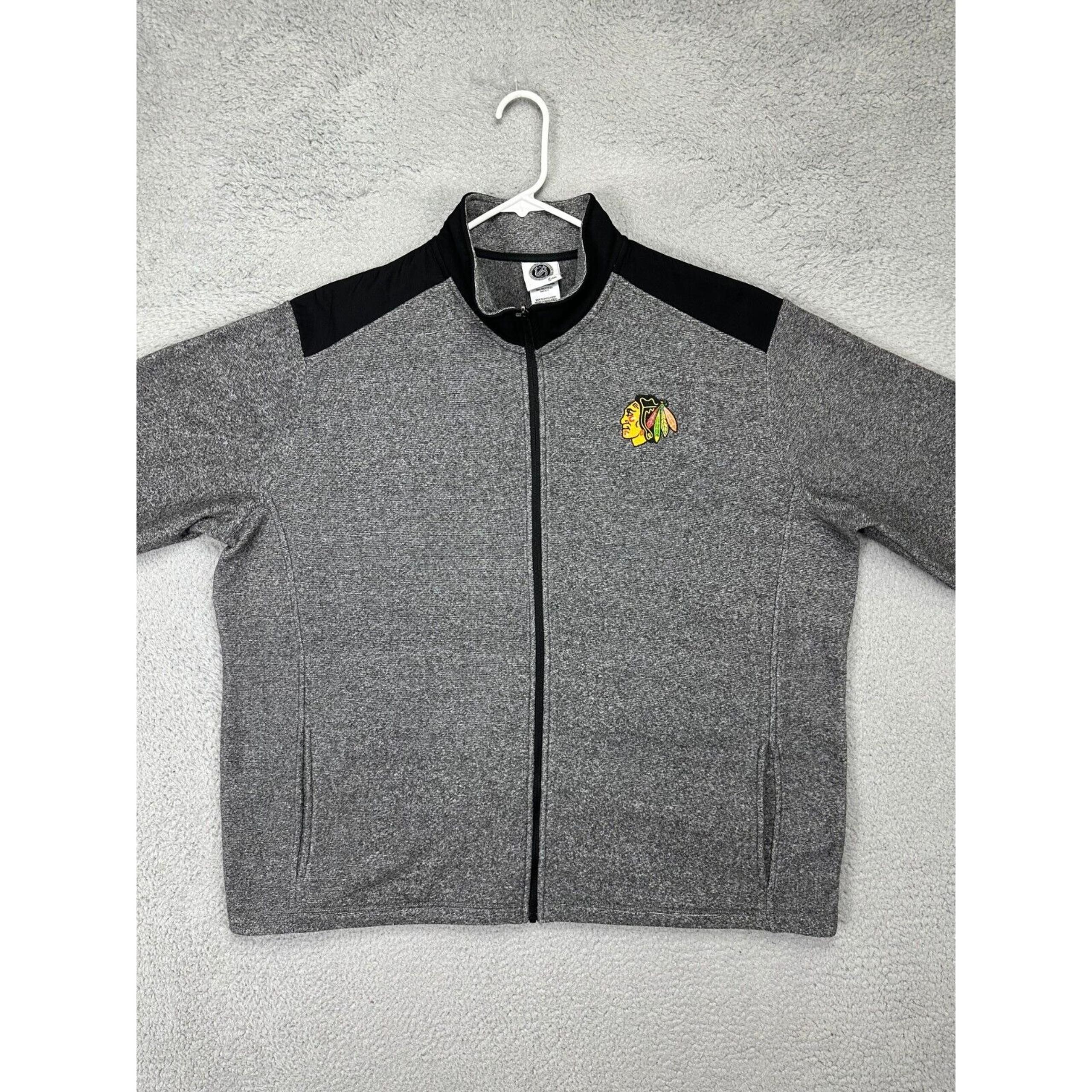NHL Jacket Mens 2XL 50-52 Grey Hairline Striped Chicago Blackhawks Fleece Zip Up