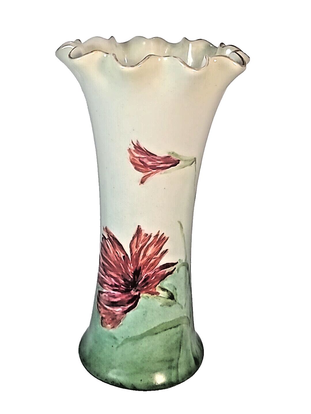 Antique PH Leonard VIENNA AUSTRIA Porcelain 8.25 Hand-Painted Ruffled Flute Vase