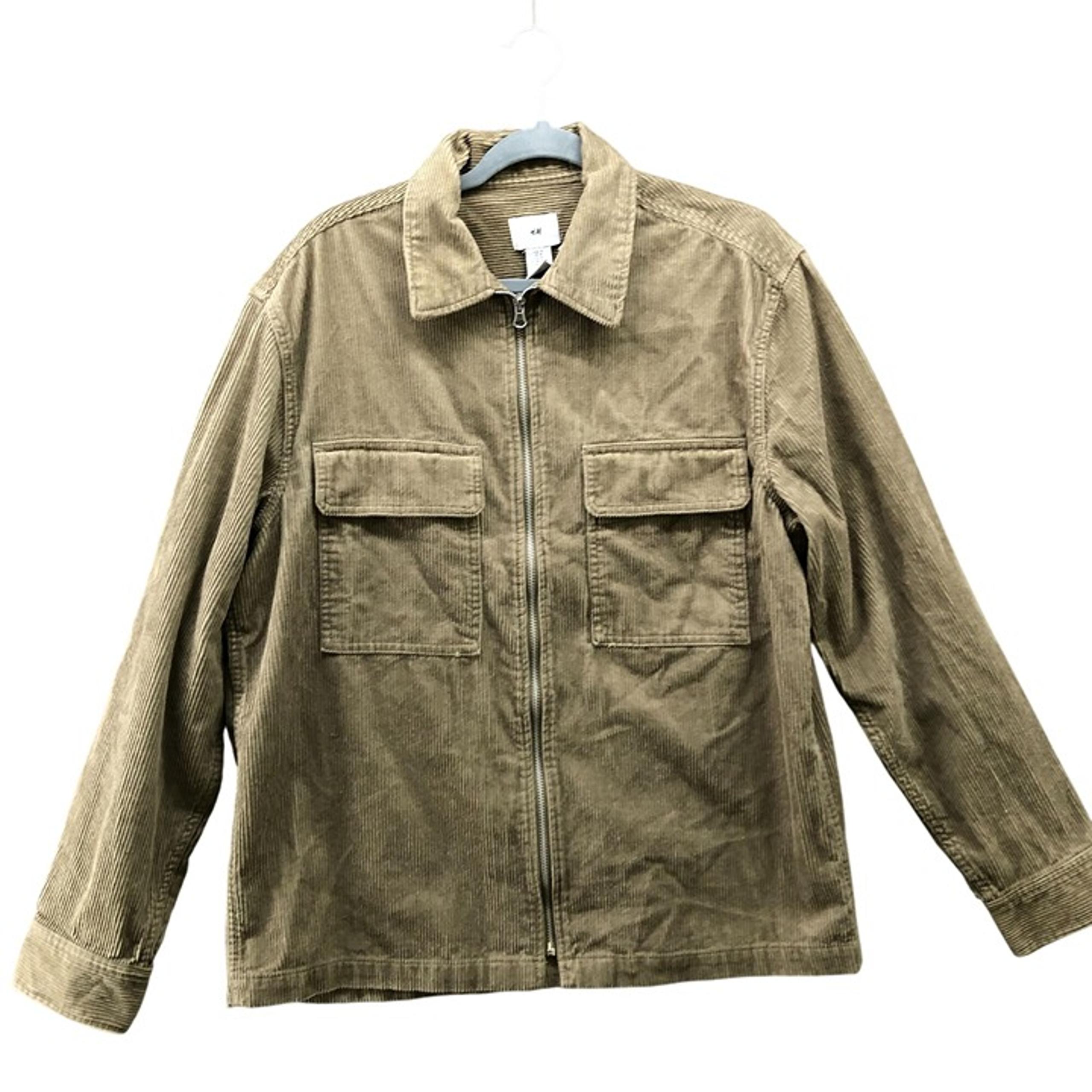 H&M Corduroy Chore Jacket Mens M Tan Chest Pocket Zip Collared Outdoor Field