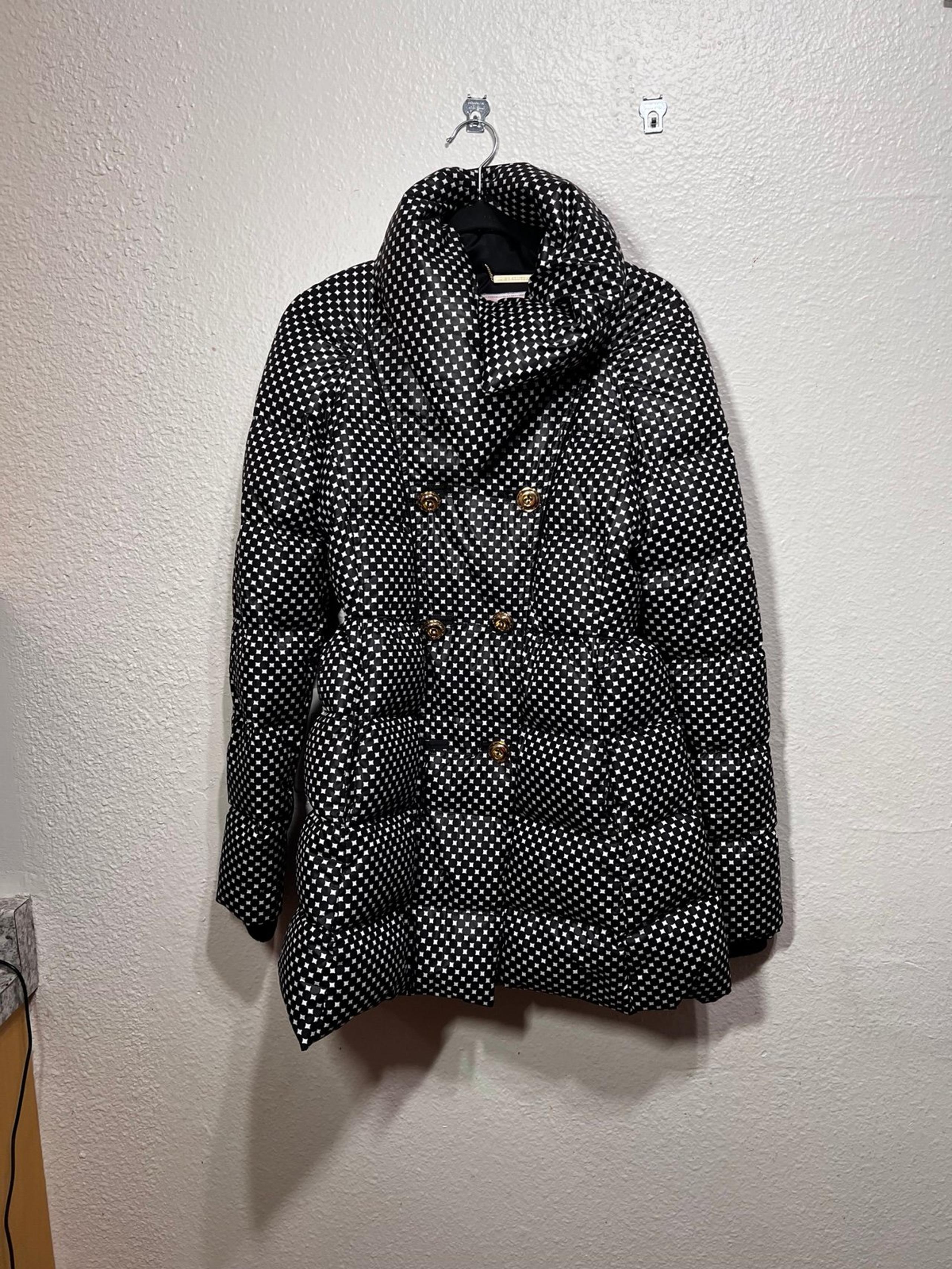 Juicy Couture Down Puffer Women’s Coat Black White Small Dots Parka Size Small