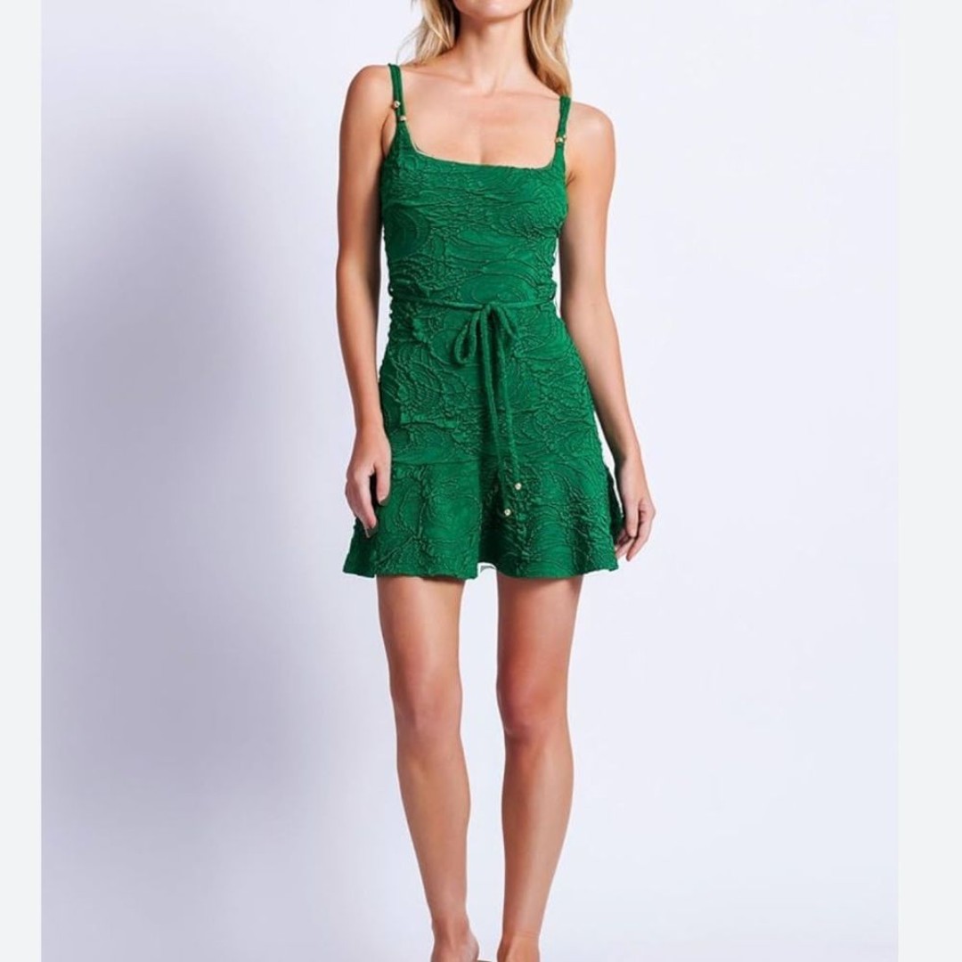 PatBo Women Stretch Jacquard Fitted Mini Dress Size 10 Preppy Sleeveless Emerald