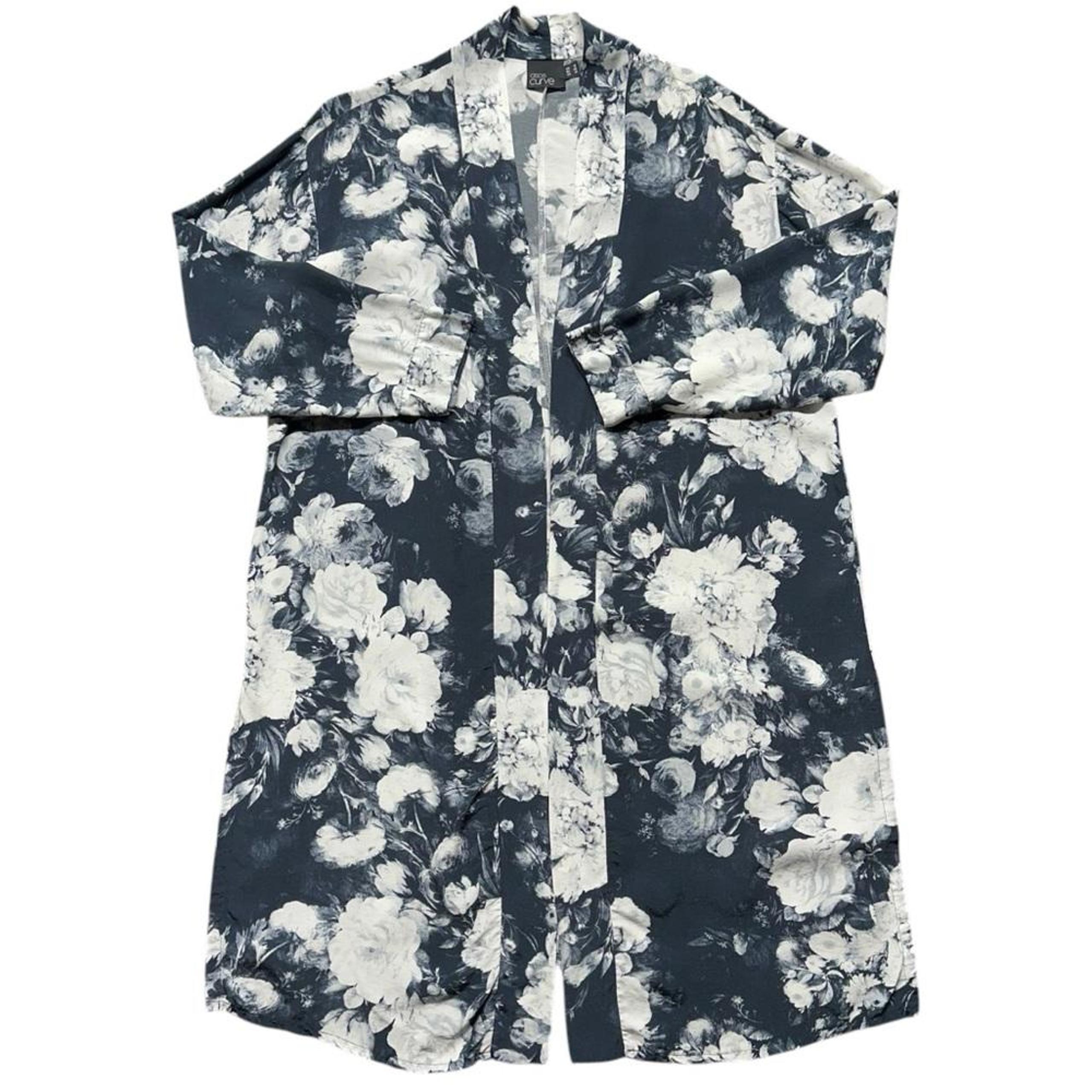 ASOS Cardigan Kimono Floral Women's Blue White Size 14