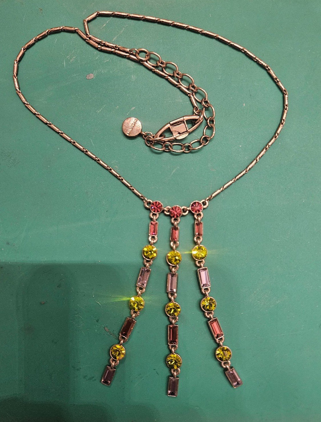 Givenchy pink purple green rhinestone crystal necklace