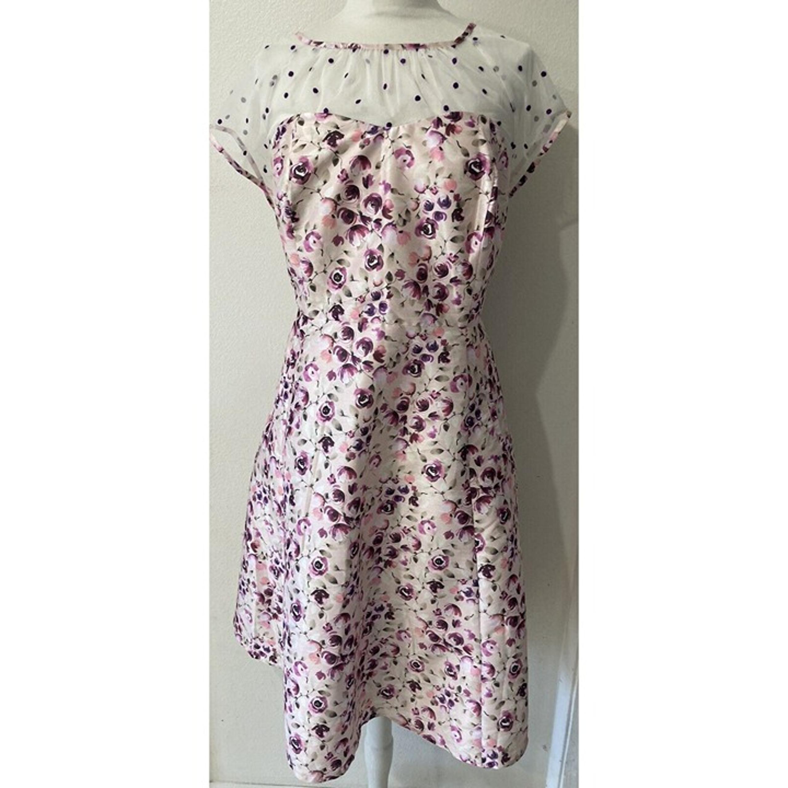 eShakti Illusion Yoke Floral Print Dupioni Dress Size 2X-20W New Sweetheart Neck