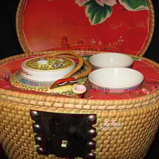 Chinese Teapot with Cups in Basket