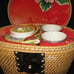 Chinese Teapot with Cups in Basket