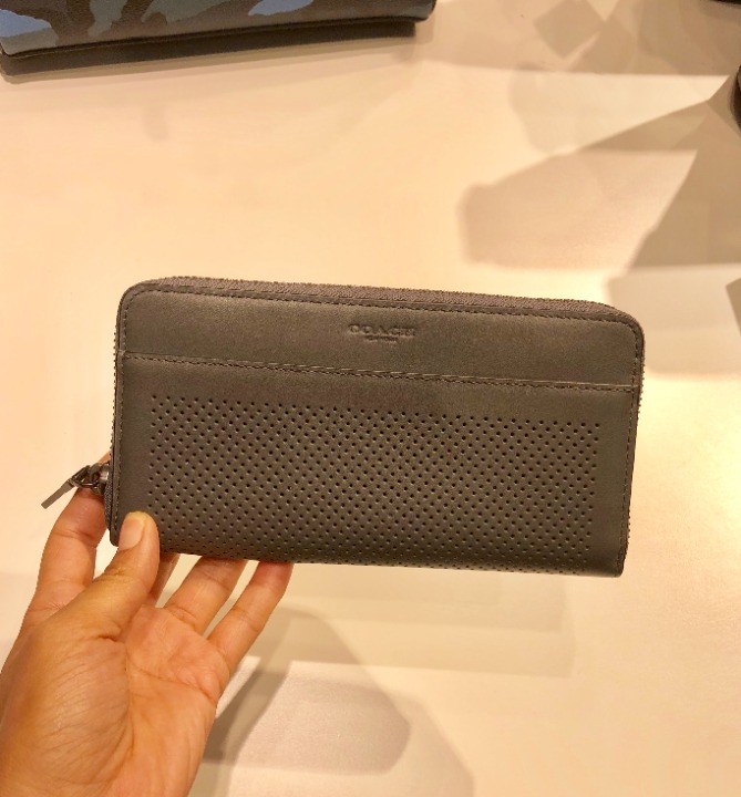 Accordion Zip Perforated Graphite Wallet