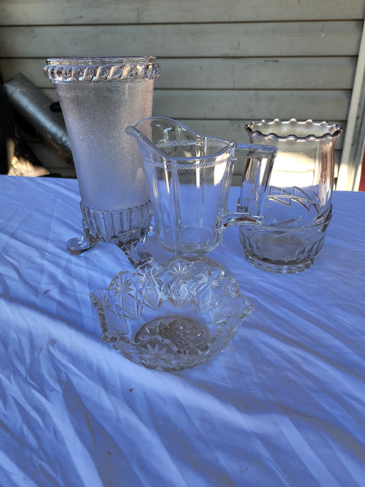 Vintage Clear Pressed Glass Kitchenware Lot 2 Vases Bowl Pitcher