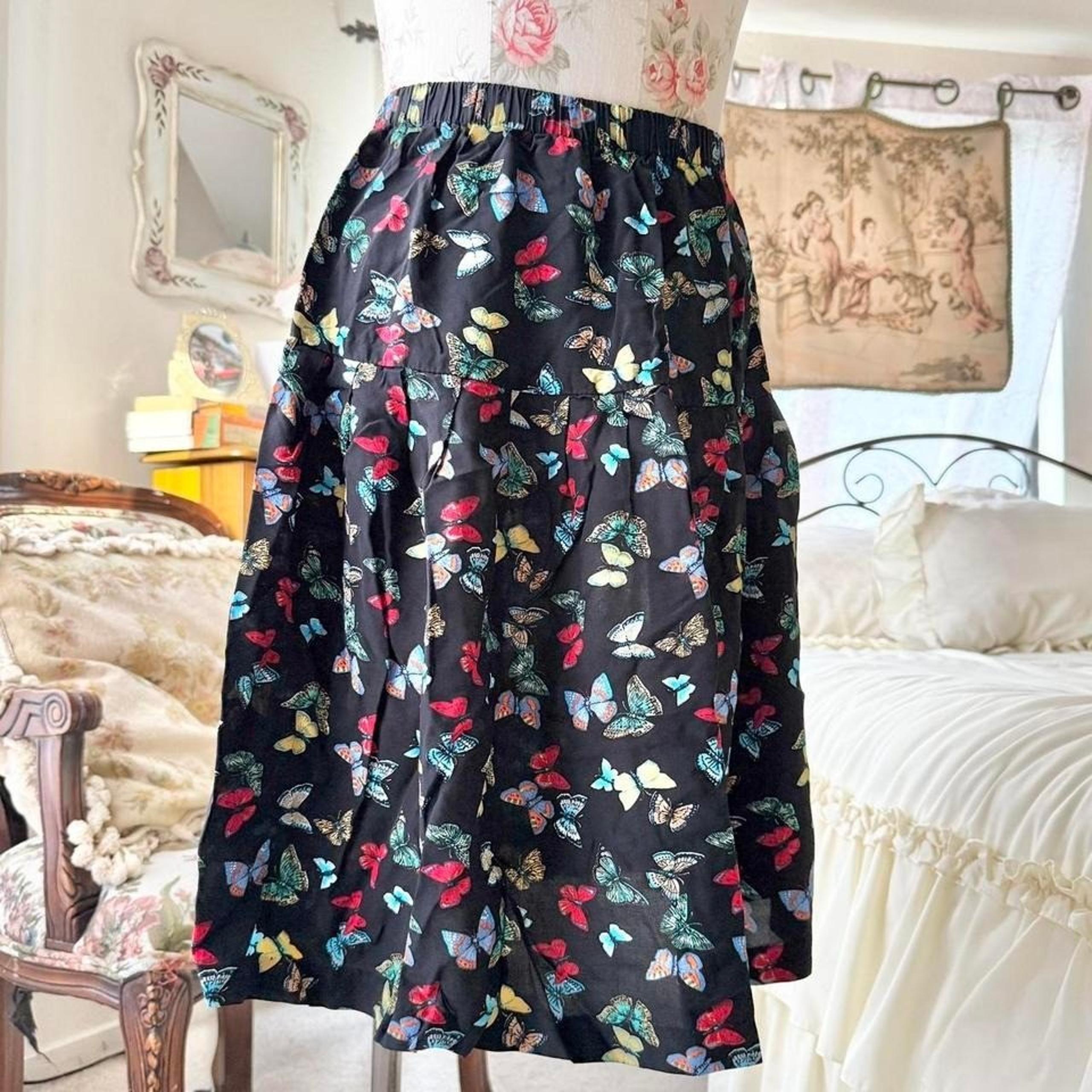 vintage black butterfly skirt womens size 10
