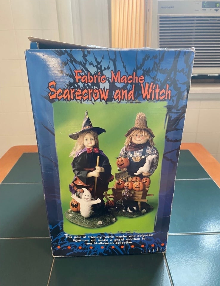 Antique 13” Fabric Mache Scarecrow and Witch figures