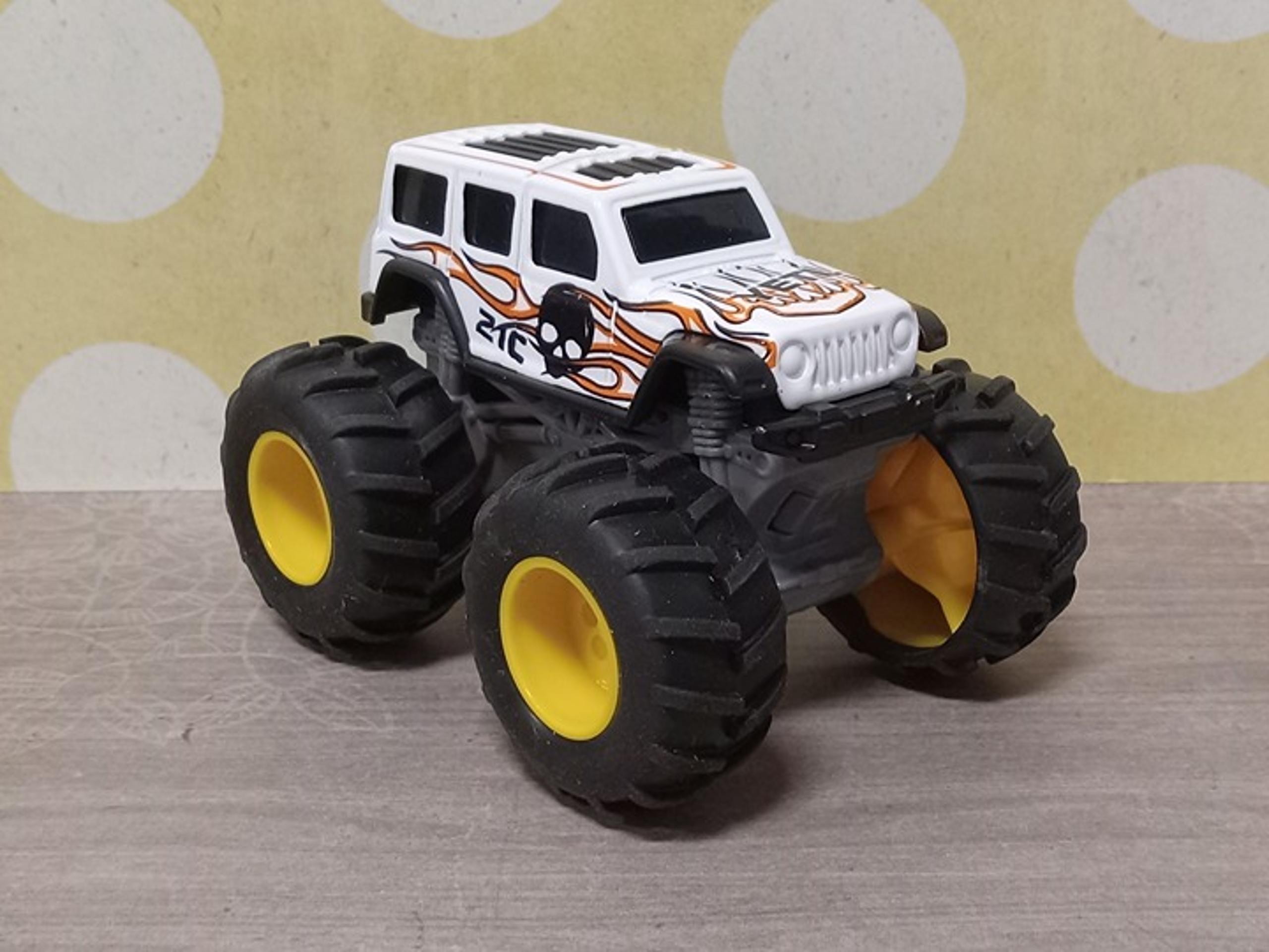 2024 Kid Galaxy 4" Hot Vehicle Big Wheel Monster Truck, YETL 21C, Skull, White