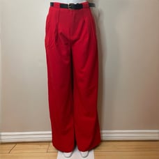 Red high waisted wide leg pants with skinny belt