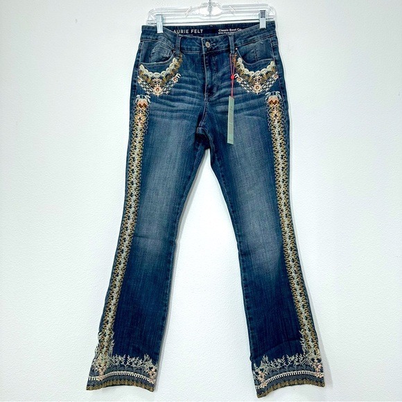 Laurie Felt QVC Size 4 Classic Boot Cut Floral Embroidered Jeans Boho NWT