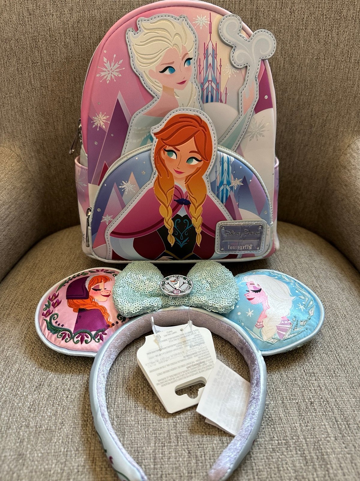 Disney Parks Frozen Loungefly Backpack and 10th Anniversary Minnie Ears NWT