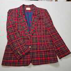 Pendleton VTG Red Tartan Plaid Wool Blazer Size Medium Christmas Holiday USA
